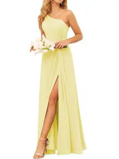 A-Line/Princess One-Shoulder Sleeveless Floor-Length Bridesmaid Dress with Pockets — view 26