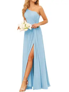 A-Line/Princess One-Shoulder Sleeveless Floor-Length Bridesmaid Dress with Pockets — view 28