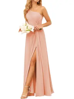 A-Line/Princess One-Shoulder Sleeveless Floor-Length Bridesmaid Dress with Pockets — view 29
