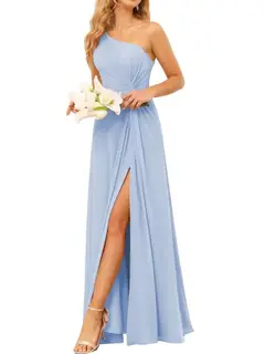 A-Line/Princess One-Shoulder Sleeveless Floor-Length Bridesmaid Dress with Pockets — view 30