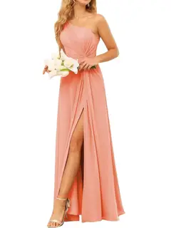 A-Line/Princess One-Shoulder Sleeveless Floor-Length Bridesmaid Dress with Pockets — view 33