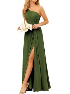 A-Line/Princess One-Shoulder Sleeveless Floor-Length Bridesmaid Dress with Pockets — view 34