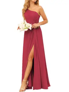 A-Line/Princess One-Shoulder Sleeveless Floor-Length Bridesmaid Dress with Pockets — view 35