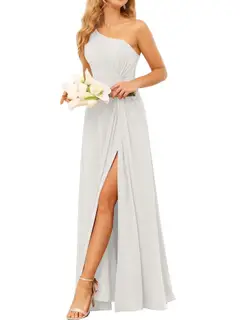 A-Line/Princess One-Shoulder Sleeveless Floor-Length Bridesmaid Dress with Pockets — view 36