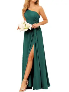 A-Line/Princess One-Shoulder Sleeveless Floor-Length Bridesmaid Dress with Pockets — view 38