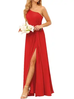 A-Line/Princess One-Shoulder Sleeveless Floor-Length Bridesmaid Dress with Pockets — view 39