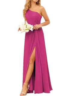A-Line/Princess One-Shoulder Sleeveless Floor-Length Bridesmaid Dress with Pockets — view 40