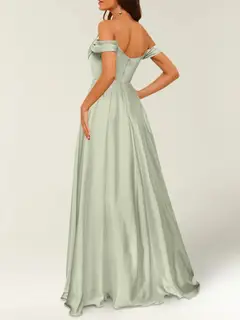 A-Line/Princess Satin Off-the-shoulder Sleeveless Floor-Length Bridesmaid Dresses — view 2