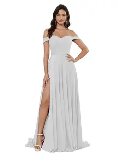 A-Line/Princess Satin Off-the-shoulder Sleeveless Floor-Length Bridesmaid Dresses — view 4