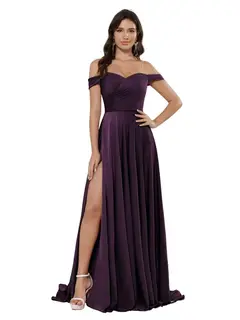 A-Line/Princess Satin Off-the-shoulder Sleeveless Floor-Length Bridesmaid Dresses — view 6