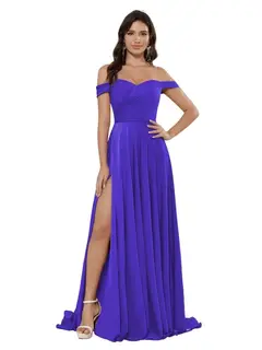 A-Line/Princess Satin Off-the-shoulder Sleeveless Floor-Length Bridesmaid Dresses — view 10