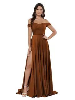 A-Line/Princess Satin Off-the-shoulder Sleeveless Floor-Length Bridesmaid Dresses — view 26