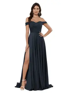 A-Line/Princess Satin Off-the-shoulder Sleeveless Floor-Length Bridesmaid Dresses — view 27