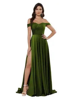 A-Line/Princess Satin Off-the-shoulder Sleeveless Floor-Length Bridesmaid Dresses — view 29