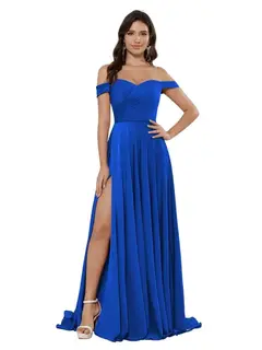 A-Line/Princess Satin Off-the-shoulder Sleeveless Floor-Length Bridesmaid Dresses — view 34
