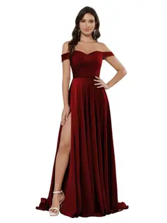 A-Line/Princess Satin Off-the-shoulder Sleeveless Floor-Length Bridesmaid Dresses — view 36