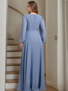 A-Line/Princess V-Neck Long Sleeves Floor-Length Chiffon Plus Size Bridesmaid Dresses with Ruffles — view 2