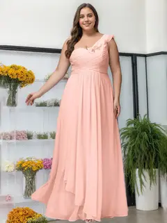 A-Line/Princess One-Shoulder Sleeveless Floor-Length Unique Plus Size Bridesmaid Dress With Ruffles — LV17442101 — view 1