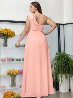 A-Line/Princess One-Shoulder Sleeveless Floor-Length Unique Plus Size Bridesmaid Dress With Ruffles — LV17442101 — view 2