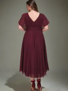A-Line/Princess Scoop Short Sleeves Asymmetrical Plus Size Bridesmaid Dresses with Ruffles — view 2
