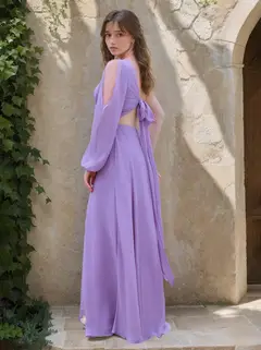 A-Line/Princess One-Shoulder Sleeveless Floor-Length Chiffon Bridesmaid Dresses with Ruffles & Split Side — view 2