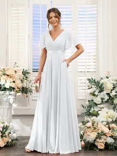 A-Line/Princess V-Neck Short Sleeves Chiffon Bridesmaid Dresses with Pockets — view 20