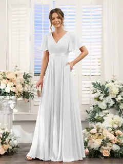 A-Line/Princess V-Neck Short Sleeves Chiffon Bridesmaid Dresses with Pockets — view 21