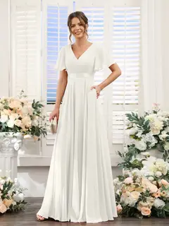 A-Line/Princess V-Neck Short Sleeves Chiffon Bridesmaid Dresses with Pockets — view 22
