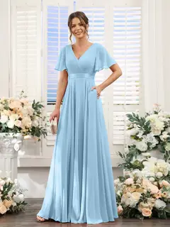 A-Line/Princess V-Neck Short Sleeves Chiffon Bridesmaid Dresses with Pockets — view 51