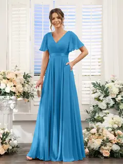 A-Line/Princess V-Neck Short Sleeves Chiffon Bridesmaid Dresses with Pockets — view 54