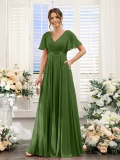 A-Line/Princess V-Neck Short Sleeves Chiffon Bridesmaid Dresses with Pockets — view 66