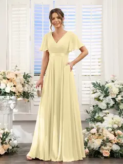 A-Line/Princess V-Neck Short Sleeves Chiffon Bridesmaid Dresses with Pockets — view 69