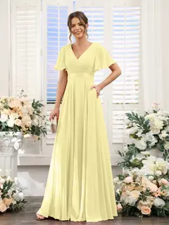 A-Line/Princess V-Neck Short Sleeves Chiffon Bridesmaid Dresses with Pockets — view 70