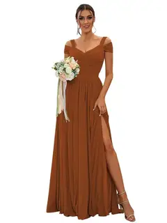 A-Line/Princess Off-the-shoulder Sleeveless Floor Length Bridesmaid Dresses Chiffon with Ruffles — view 3