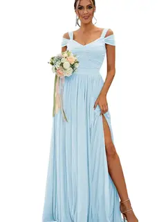 A-Line/Princess Off-the-shoulder Sleeveless Floor Length Bridesmaid Dresses Chiffon with Ruffles — view 4