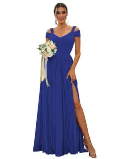 A-Line/Princess Off-the-shoulder Sleeveless Floor Length Bridesmaid Dresses Chiffon with Ruffles — view 5