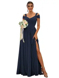 A-Line/Princess Off-the-shoulder Sleeveless Floor Length Bridesmaid Dresses Chiffon with Ruffles — view 6