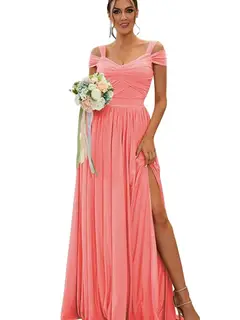 A-Line/Princess Off-the-shoulder Sleeveless Floor Length Bridesmaid Dresses Chiffon with Ruffles — view 7