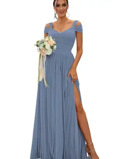 A-Line/Princess Off-the-shoulder Sleeveless Floor Length Bridesmaid Dresses Chiffon with Ruffles — view 8