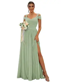 A-Line/Princess Off-the-shoulder Sleeveless Floor Length Bridesmaid Dresses Chiffon with Ruffles — view 10
