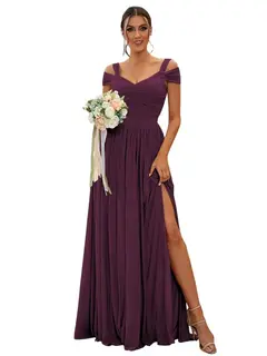 A-Line/Princess Off-the-shoulder Sleeveless Floor Length Bridesmaid Dresses Chiffon with Ruffles — view 12