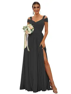 A-Line/Princess Off-the-shoulder Sleeveless Floor Length Bridesmaid Dresses Chiffon with Ruffles — view 13