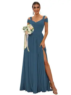 A-Line/Princess Off-the-shoulder Sleeveless Floor Length Bridesmaid Dresses Chiffon with Ruffles — view 14