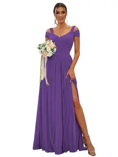 A-Line/Princess Off-the-shoulder Sleeveless Floor Length Bridesmaid Dresses Chiffon with Ruffles — view 15