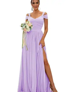 A-Line/Princess Off-the-shoulder Sleeveless Floor Length Bridesmaid Dresses Chiffon with Ruffles — view 16