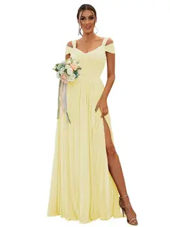A-Line/Princess Off-the-shoulder Sleeveless Floor Length Bridesmaid Dresses Chiffon with Ruffles — view 17