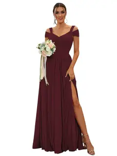 A-Line/Princess Off-the-shoulder Sleeveless Floor Length Bridesmaid Dresses Chiffon with Ruffles — view 18