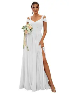 A-Line/Princess Off-the-shoulder Sleeveless Floor Length Bridesmaid Dresses Chiffon with Ruffles — view 20