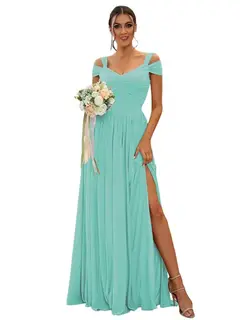 A-Line/Princess Off-the-shoulder Sleeveless Floor Length Bridesmaid Dresses Chiffon with Ruffles — view 21