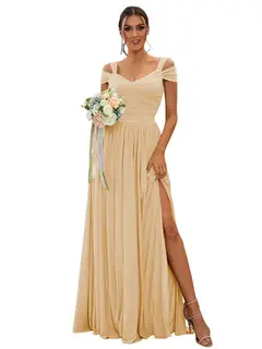 A-Line/Princess Off-the-shoulder Sleeveless Floor Length Bridesmaid Dresses Chiffon with Ruffles — view 24